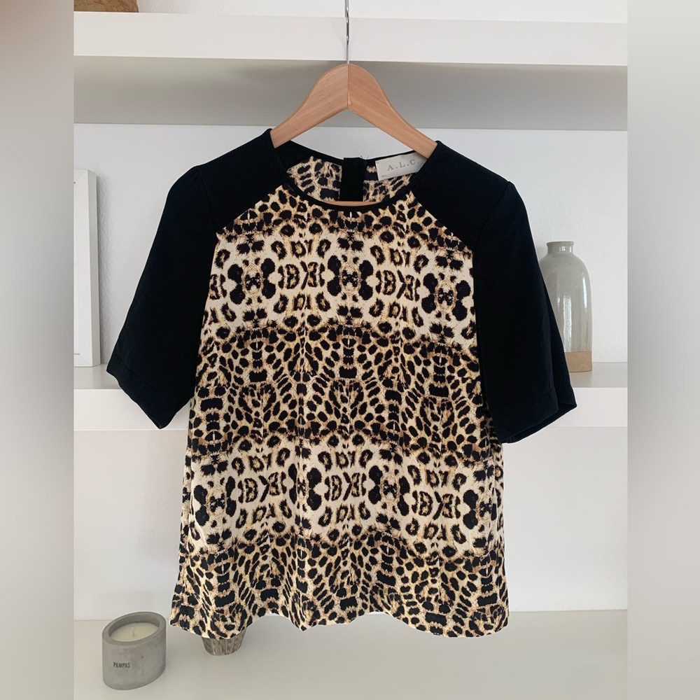 A.L.C. “Lizzie”, 100% silk, leopard print Tee.